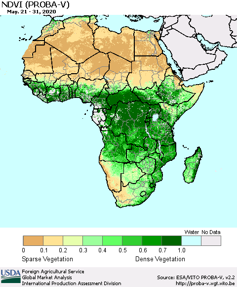 Africa NDVI (PROBA-V) Thematic Map For 5/21/2020 - 5/31/2020