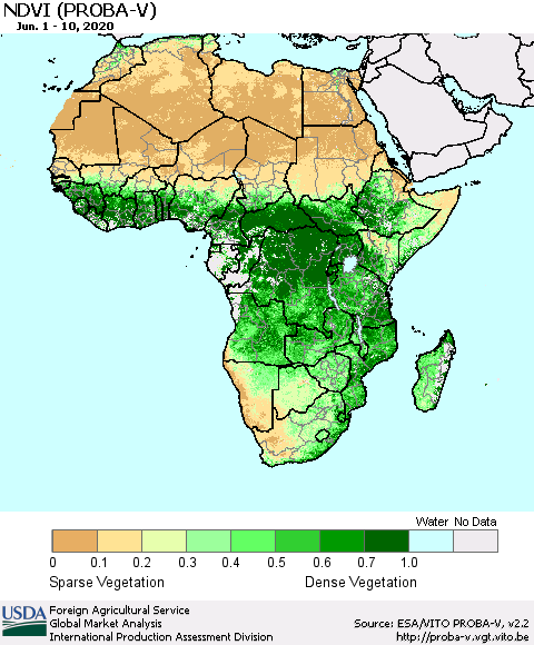 Africa NDVI (PROBA-V) Thematic Map For 6/1/2020 - 6/10/2020