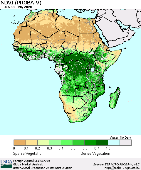 Africa NDVI (PROBA-V) Thematic Map For 6/11/2020 - 6/20/2020