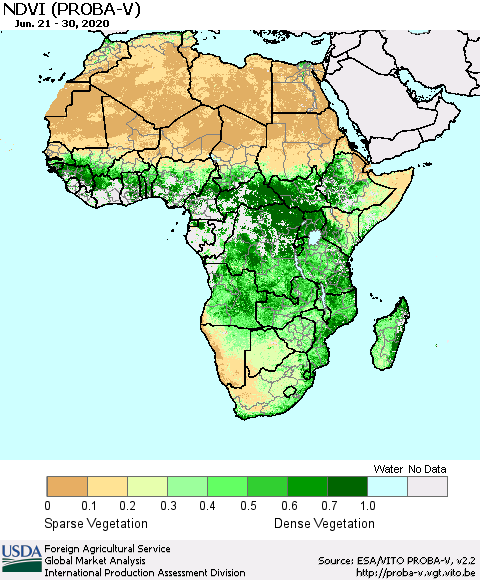 Africa NDVI (PROBA-V) Thematic Map For 6/21/2020 - 6/30/2020