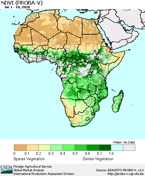 Africa NDVI (PROBA-V) Thematic Map For 7/1/2020 - 7/10/2020