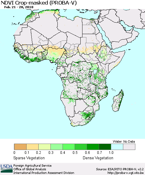 Africa NDVI Crop-masked (PROBA-V) Thematic Map For 2/21/2018 - 2/28/2018