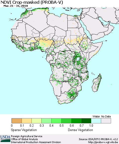 Africa NDVI Crop-masked (PROBA-V) Thematic Map For 3/21/2018 - 3/31/2018