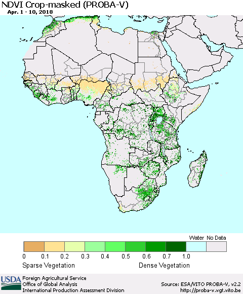 Africa NDVI Crop-masked (PROBA-V) Thematic Map For 4/1/2018 - 4/10/2018