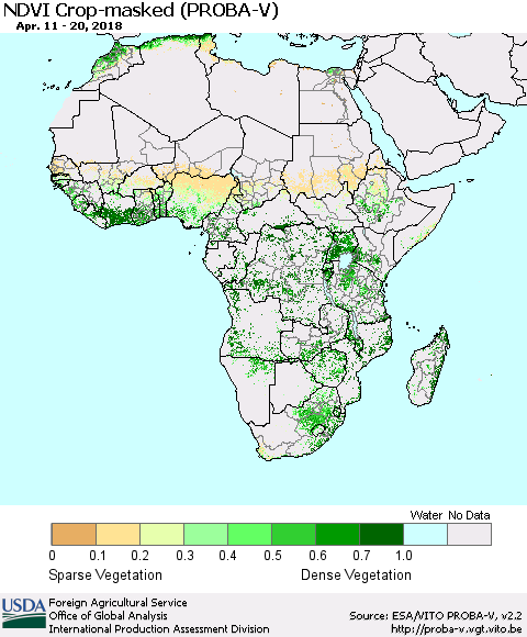 Africa NDVI Crop-masked (PROBA-V) Thematic Map For 4/11/2018 - 4/20/2018