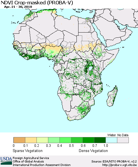 Africa NDVI Crop-masked (PROBA-V) Thematic Map For 4/21/2018 - 4/30/2018