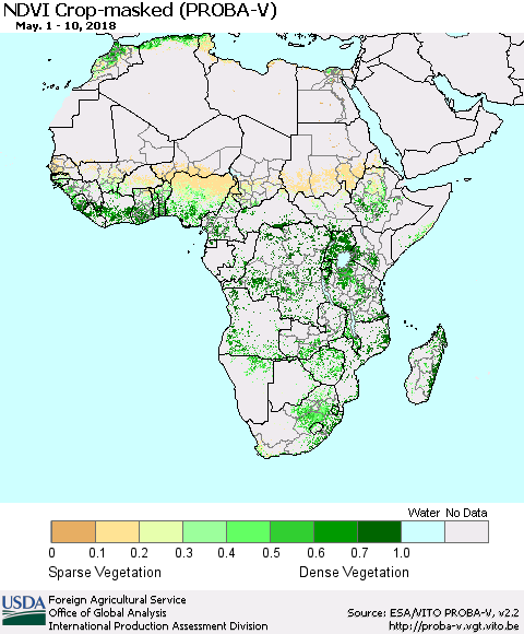 Africa NDVI Crop-masked (PROBA-V) Thematic Map For 5/1/2018 - 5/10/2018