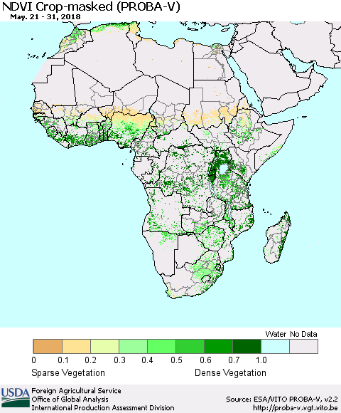 Africa NDVI Crop-masked (PROBA-V) Thematic Map For 5/21/2018 - 5/31/2018