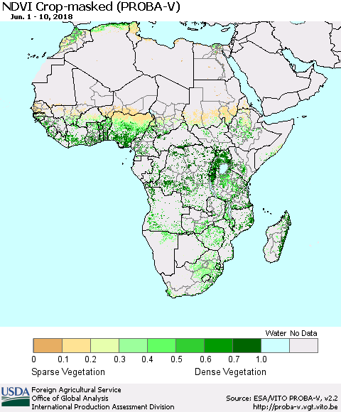 Africa NDVI Crop-masked (PROBA-V) Thematic Map For 6/1/2018 - 6/10/2018