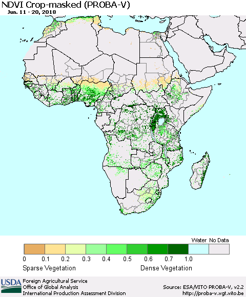 Africa NDVI Crop-masked (PROBA-V) Thematic Map For 6/11/2018 - 6/20/2018