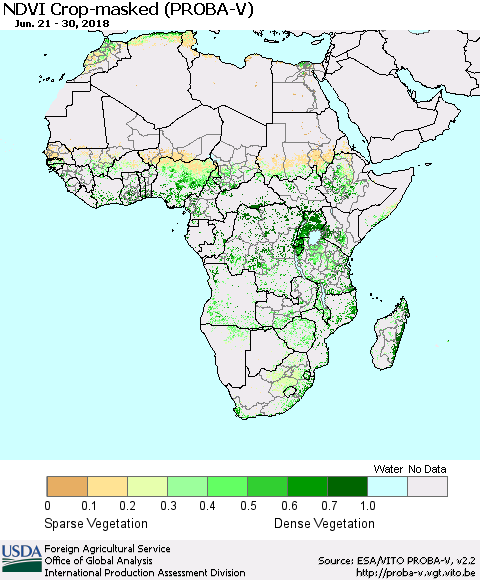 Africa NDVI Crop-masked (PROBA-V) Thematic Map For 6/21/2018 - 6/30/2018