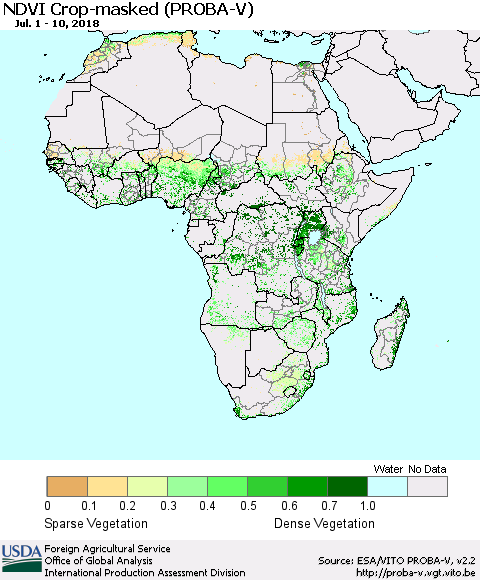 Africa NDVI Crop-masked (PROBA-V) Thematic Map For 7/1/2018 - 7/10/2018