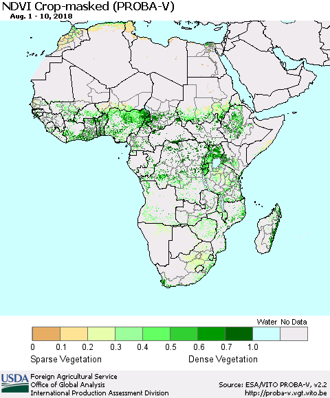 Africa NDVI Crop-masked (PROBA-V) Thematic Map For 8/1/2018 - 8/10/2018