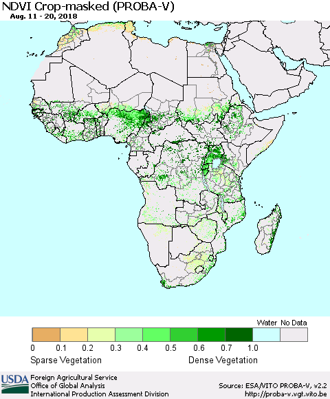 Africa NDVI Crop-masked (PROBA-V) Thematic Map For 8/11/2018 - 8/20/2018