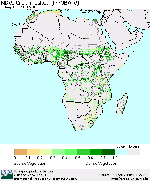 Africa NDVI Crop-masked (PROBA-V) Thematic Map For 8/21/2018 - 8/31/2018
