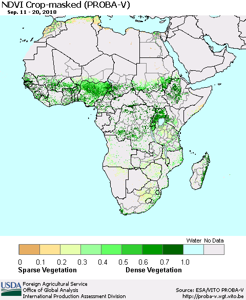 Africa NDVI Crop-masked (PROBA-V) Thematic Map For 9/11/2018 - 9/20/2018