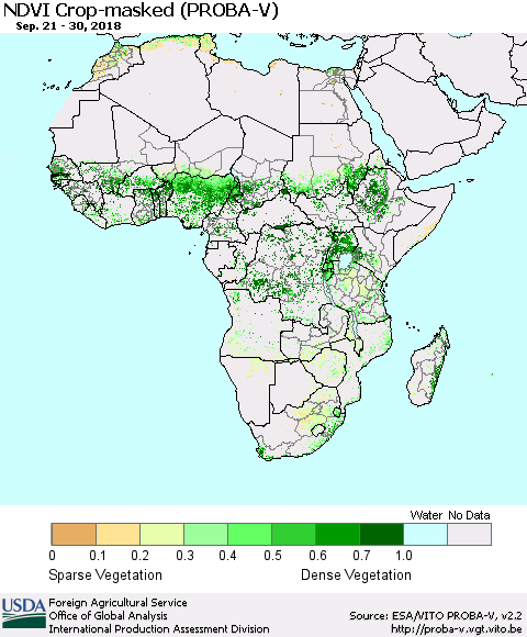 Africa NDVI Crop-masked (PROBA-V) Thematic Map For 9/21/2018 - 9/30/2018