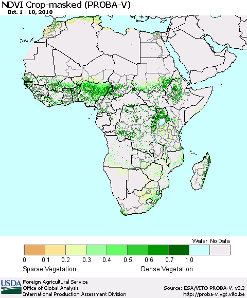 Africa NDVI Crop-masked (PROBA-V) Thematic Map For 10/1/2018 - 10/10/2018
