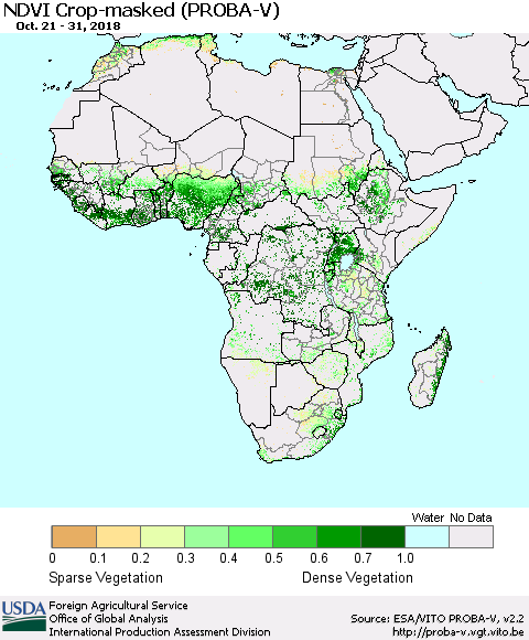 Africa NDVI Crop-masked (PROBA-V) Thematic Map For 10/21/2018 - 10/31/2018