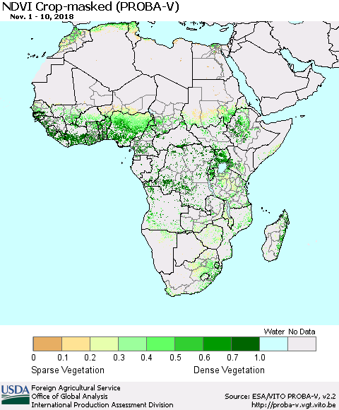 Africa NDVI Crop-masked (PROBA-V) Thematic Map For 11/1/2018 - 11/10/2018