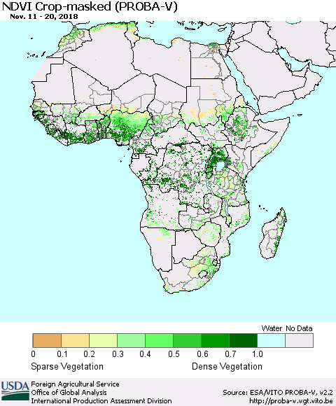 Africa NDVI Crop-masked (PROBA-V) Thematic Map For 11/11/2018 - 11/20/2018