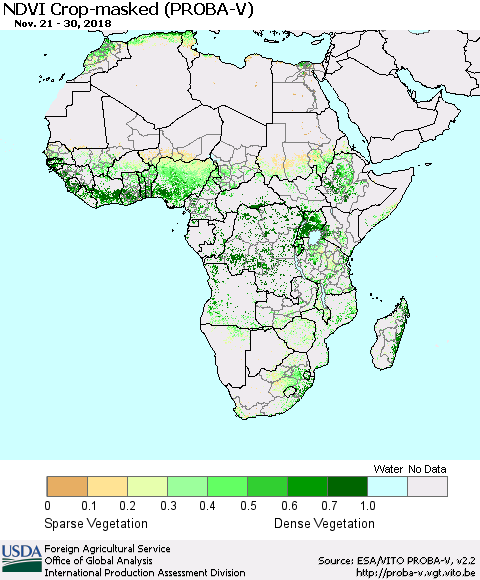 Africa NDVI Crop-masked (PROBA-V) Thematic Map For 11/21/2018 - 11/30/2018