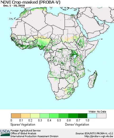 Africa NDVI Crop-masked (PROBA-V) Thematic Map For 12/1/2018 - 12/10/2018