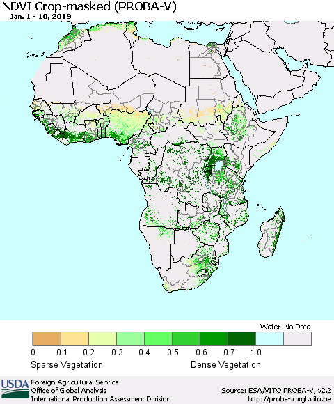 Africa NDVI Crop-masked (PROBA-V) Thematic Map For 1/1/2019 - 1/10/2019