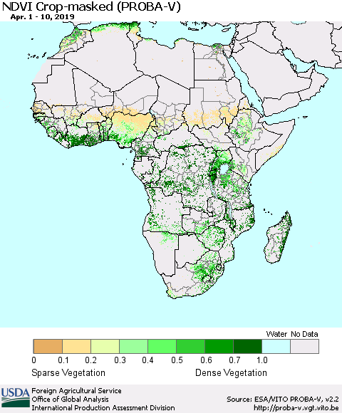 Africa NDVI Crop-masked (PROBA-V) Thematic Map For 4/1/2019 - 4/10/2019