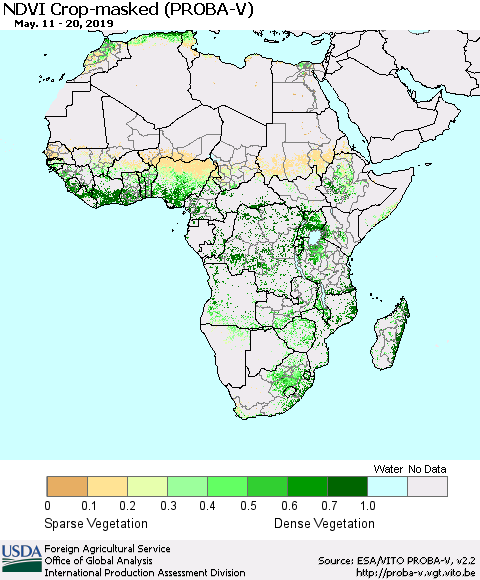 Africa NDVI Crop-masked (PROBA-V) Thematic Map For 5/11/2019 - 5/20/2019