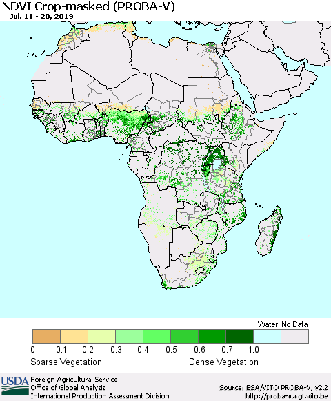 Africa NDVI Crop-masked (PROBA-V) Thematic Map For 7/11/2019 - 7/20/2019