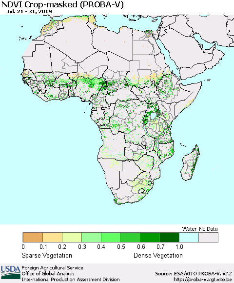 Africa NDVI Crop-masked (PROBA-V) Thematic Map For 7/21/2019 - 7/31/2019