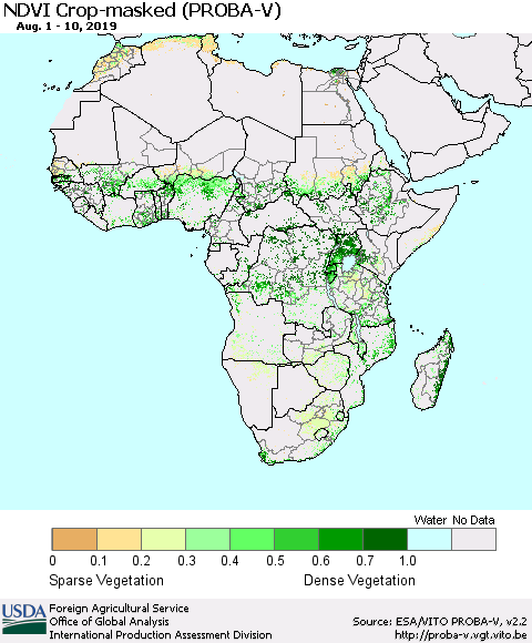 Africa NDVI Crop-masked (PROBA-V) Thematic Map For 8/1/2019 - 8/10/2019