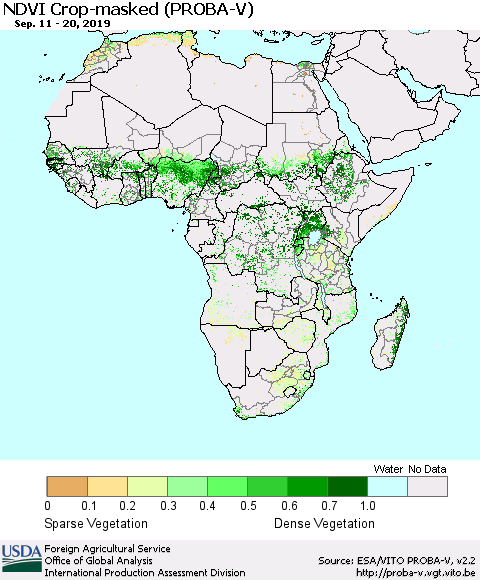Africa NDVI Crop-masked (PROBA-V) Thematic Map For 9/11/2019 - 9/20/2019