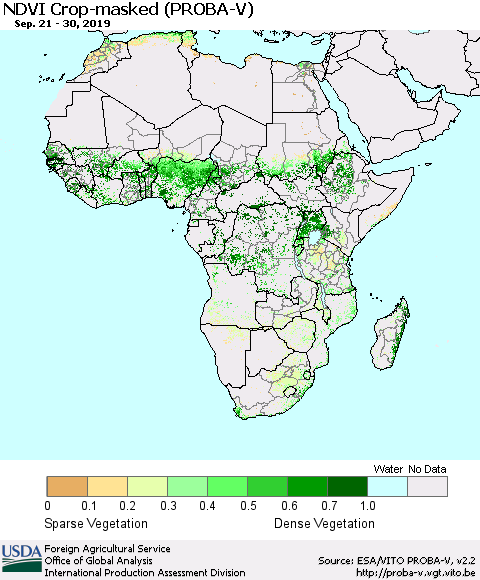 Africa NDVI Crop-masked (PROBA-V) Thematic Map For 9/21/2019 - 9/30/2019