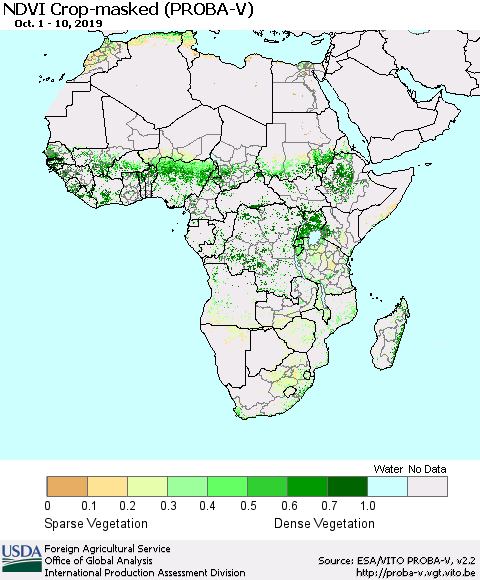 Africa NDVI Crop-masked (PROBA-V) Thematic Map For 10/1/2019 - 10/10/2019