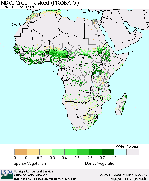 Africa NDVI Crop-masked (PROBA-V) Thematic Map For 10/11/2019 - 10/20/2019