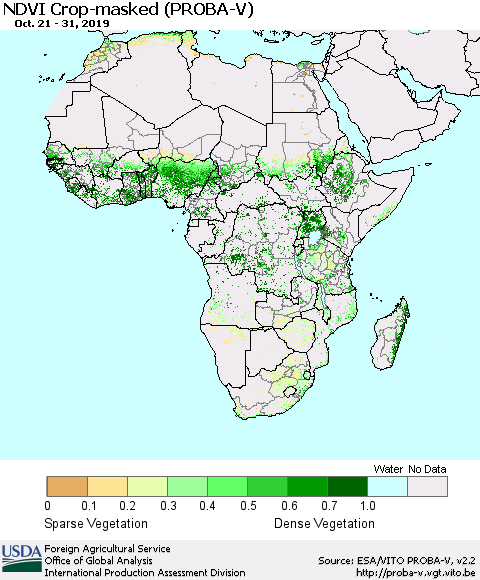 Africa NDVI Crop-masked (PROBA-V) Thematic Map For 10/21/2019 - 10/31/2019