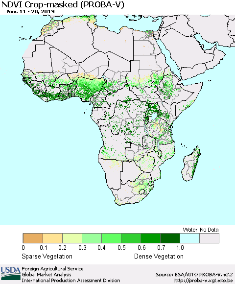 Africa NDVI Crop-masked (PROBA-V) Thematic Map For 11/11/2019 - 11/20/2019