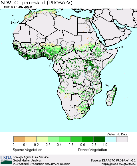 Africa NDVI Crop-masked (PROBA-V) Thematic Map For 11/21/2019 - 11/30/2019