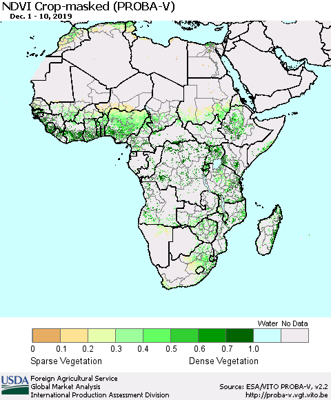 Africa NDVI Crop-masked (PROBA-V) Thematic Map For 12/1/2019 - 12/10/2019