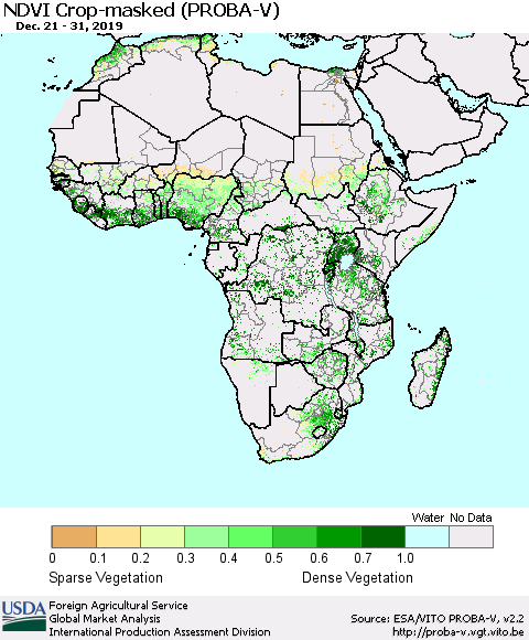 Africa NDVI Crop-masked (PROBA-V) Thematic Map For 12/21/2019 - 12/31/2019