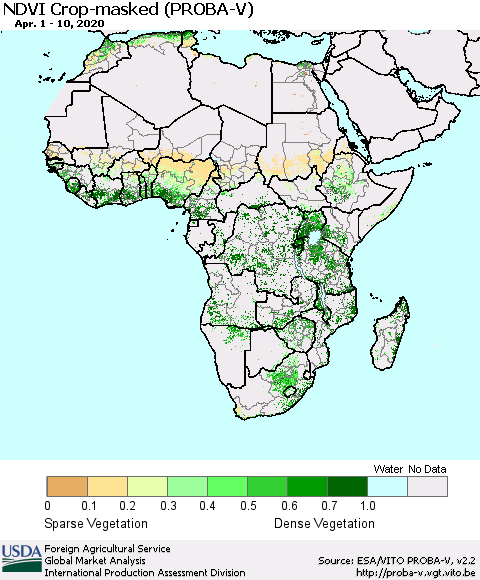 Africa NDVI Crop-masked (PROBA-V) Thematic Map For 4/1/2020 - 4/10/2020