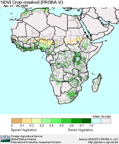 Africa NDVI Crop-masked (PROBA-V) Thematic Map For 4/11/2020 - 4/20/2020