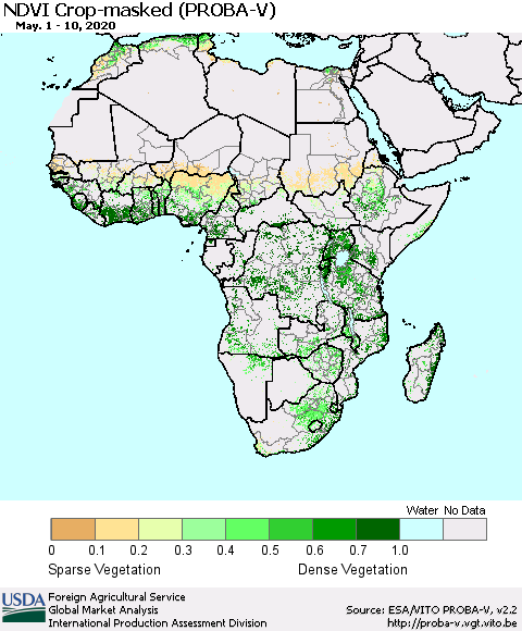 Africa NDVI Crop-masked (PROBA-V) Thematic Map For 5/1/2020 - 5/10/2020