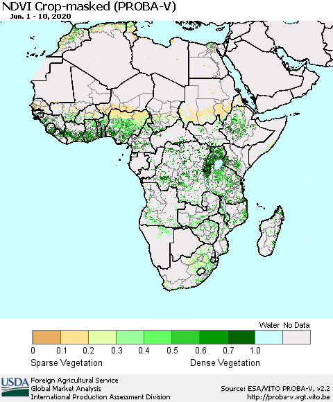 Africa NDVI Crop-masked (PROBA-V) Thematic Map For 6/1/2020 - 6/10/2020