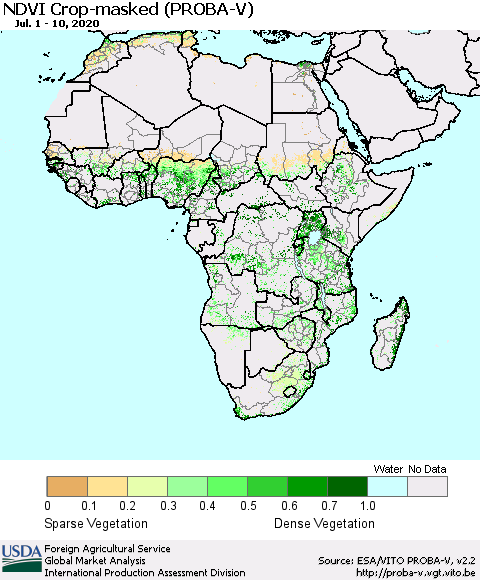 Africa NDVI Crop-masked (PROBA-V) Thematic Map For 7/1/2020 - 7/10/2020