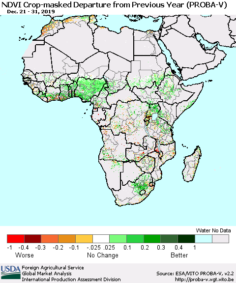 Africa NDVI Crop-masked Departure from Previous Year (PROBA-V) Thematic Map For 12/21/2019 - 12/31/2019