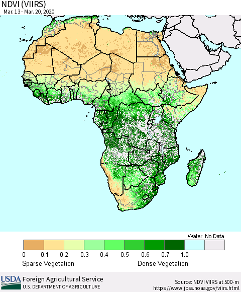 Africa NDVI (VIIRS) Thematic Map For 3/11/2020 - 3/20/2020