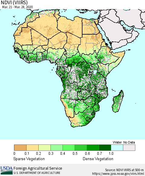 Africa NDVI (VIIRS) Thematic Map For 3/21/2020 - 3/31/2020